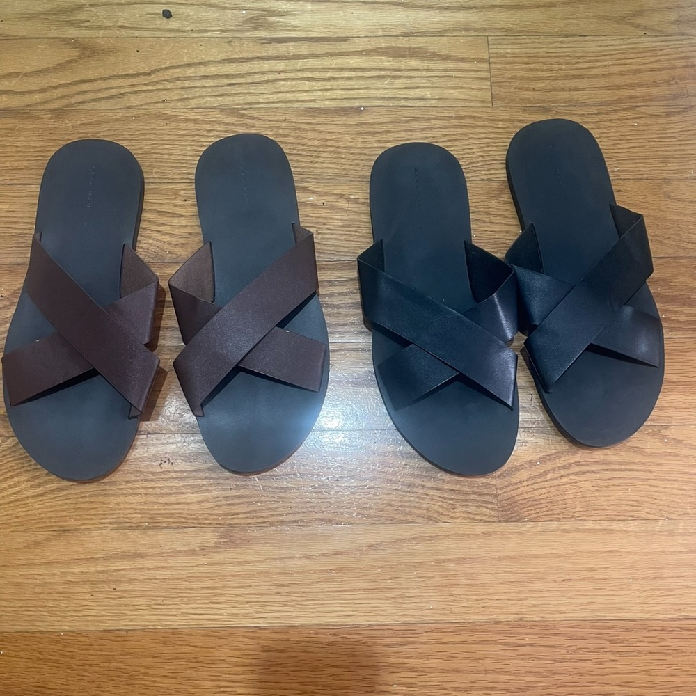 2 Zara slippers sandals Black and Brown Slide Sandals Sz 45 - Picture 2 of 11